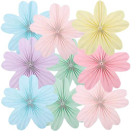 9 Stück Papierblumen Deko Hängend,Papierfächer Blumen Dekoration für Geburtstagsfeiern, Hochzeiten, Tea Party & Tischdeko (Bunt Papierblumen)