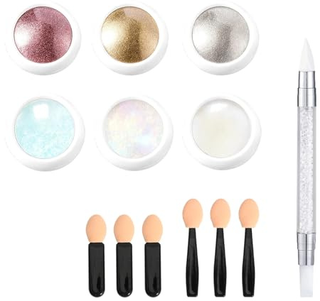 Chrome Nail Powder, 6 Farben Glitzerpuder Dipping Set Nail Art Metal Holo Cromepulver, Spiegel Gold Silver Chrome Powders for Nails, Nagel Zubehör Glitter, Salon DIY Nageldesign Charms Nägel
