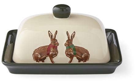 Cooksmart Heritage Hare Burriera in vetro con coperchio, per cucina e tavolo, contenitore resistente in ceramica e vetro, elegante vassoio per burro dal design country per l'uso quotidiano