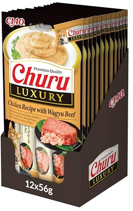 INABA Churu Luxury Katzenbonbons mit hochwertigen Inhaltsstoffen, reich an Feuchtigkeit und Eiweiß, kalorienarm, ohne Getreide oder Zucker 56g (12er Pack)