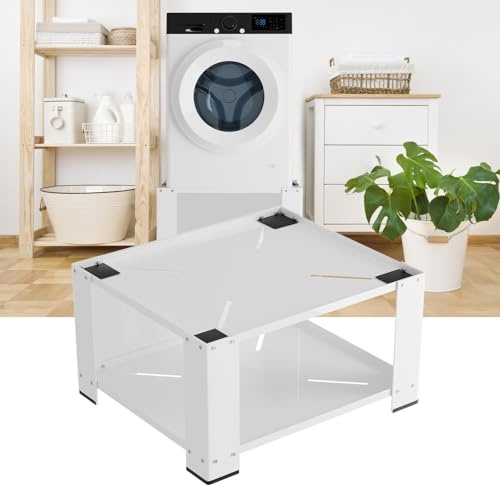Eikuavons Waschmaschinensockel 60×60×40 cm, bis 150 kg tragfähig, Sockel für Waschmaschine & Wäschetrockner, mit Einlegeboden & Gummipolster, weiß