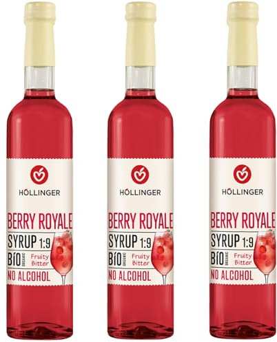 Höllinger Berry Royale Sirop Bio Sans Alcool, Fruité et Amer, Bouteilles en Verre de 500ml, Lot de 3
