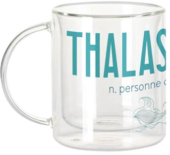 Fabulous Dubbelväggig glasmugg - thalassophile kärlek hav bohemiskt vatten - kaffekopp och isolerad 330 ml hängande effekt mot buller, tryck i Frankrike