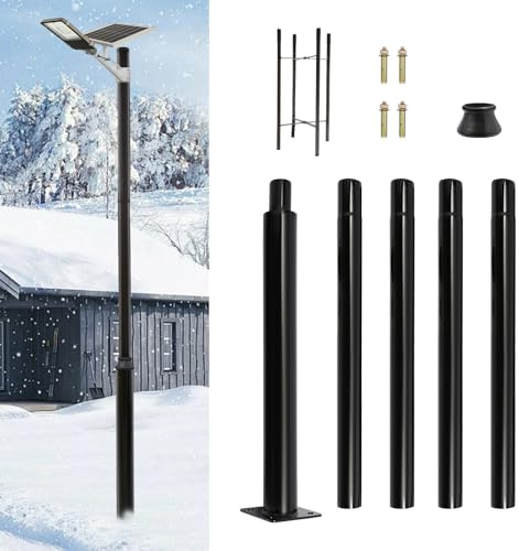 DHQCQL Poteau de lampadaire solaire avec piquet et cadre de fondation, résistant aux intempéries, éclairage extérieur, mât de lampadaire divisé pour terrasse, rue (5 m)
