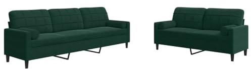 SDWEHBJ 2-TLG Sofagarnitur mit Kissen und Nackenrollen, Wohnzimmergarnitur, Ecksofa, Bequeme Polstergarnitur für Empfangsräume, 226x77x80 cm Dunkelgrün Samt