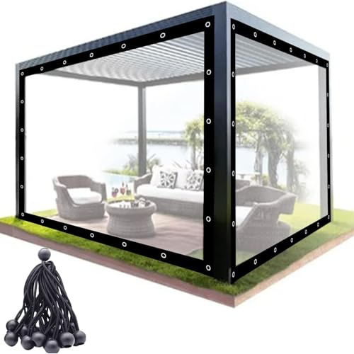 8x18 FT Clear Tarp Waterproof, Clear Vinyl Curtains 0.12mm, Porch Enclosure Panels with Grommets Rope for Furniture Camping Patio Chicken Coop Garden