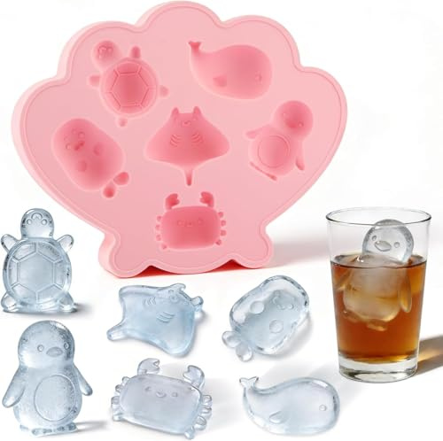 Cubiteras para Hielo Silicona, Reutilizables Moldes de Silicona de Animales Marinos, Bandeja de Cubitos de Hielos, Moldes Cubitos de Hielo Siliconas para Helado, Agua Fría, Whisky, Cócteles, Zumo (A)