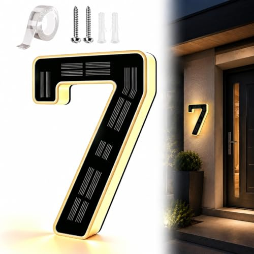Señal de número de casa solar de 9 pulgadas para exterior, señales de números de dirección LED impermeables grandes, para visibilidad nocturna exterior 7