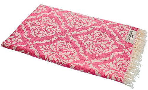 Carenesse Jacquard Hamamtuch Barock 90 x 175 cm pink I Edles Hamam Handtuch 100% saugfähige Baumwolle mit hochwertiger Webung I Pestemal/Fouta weich & zart I Leichtes Hamam Strandtuch kompakt