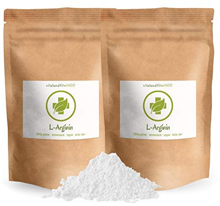 L-Arginin Base Pulver 1 kg (2 x 500 g) - pflanzlich durch Fermentation - vegan, rein, gluten- laktosefrei - reines L-Arginine Powder - OHNE Hilfs- u. Zusatzstoffe