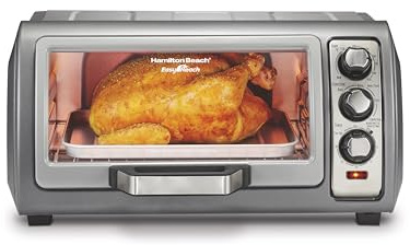 Hamilton Beach 6 Slice Convection Toaster Oven With Easy Reach Roll-Top Door, Bake, Broil & Toast Functions, Auto Shutoff, Silver (31123DA)