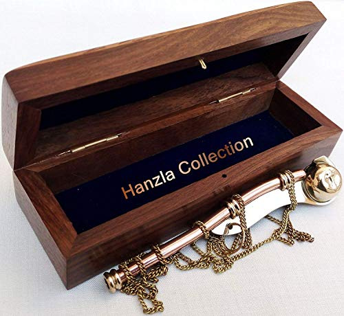 Fischietto da nostromo, in ottone/rame, nautico e marittimo, con scatola di legno