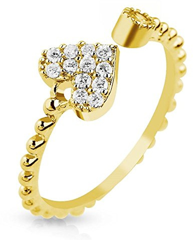 Bungsa Mittelring Herz mit Zirkonia Gold Silber Kristall Zehenring Zehring verstellbar für Damen Edelstahl (Zehring Fussschmuck Fussring Toe-Ring Nail Ring Mittelring Nagelring biegbar verstellbar)