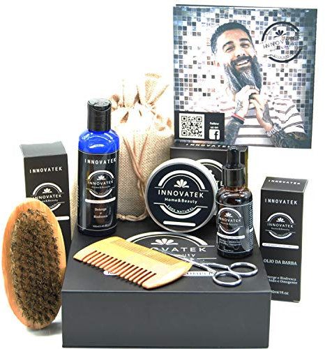 Kit barba uomo professionale 6 pezzi, shampoo da barba, olio da barba, balsamo da barba noto anche come cera da barba e cera per baffi, set regalo uomo, set barba uomo completo
