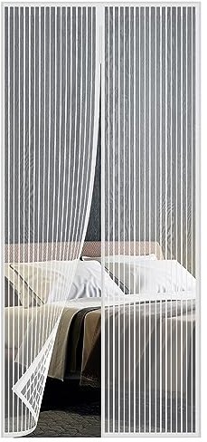GEEZY Magnetic Fly Screen Door Curtain, 90x120cm, White - Hands-Free Self-Sealing Mesh, No Drill Install, Lets in Fresh Air - Pet Friendly Insect Screen for Front & Patio Doors