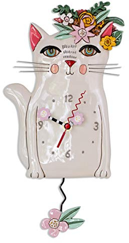 Allen Designs P1993 Swinging Pendulum Clock Pretty Kitty Cat Design 7.25 inches X 14.25 inches