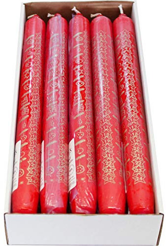 Ebersbacher Kerzenfabrik GmbH Adventskalenderkerzen Sterne rot mit goldenem Druck 10 Stück ca. (ØxH) 22 x 250 mm