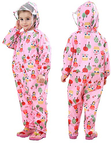 JinBei Impermeable para Niñas Niños Chubasqueros Chaquetas Capa de Lluvia Encapuchado Mono de Bolsillo Poncho Pantalon Reflectante Abrigos Impermeables Transpirable al Aire Libre Unisex 0-10 Años