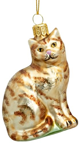 SIKORA Katze besondere Weihnachtskugel Glas Christbaumschmuck Deko Figur Weihnachten Anhänger Ornament - Meisterstücke - BS705, Variante:rot getiegert