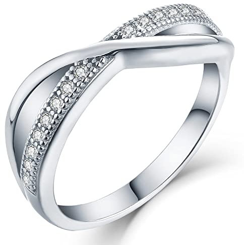 YL Damen Ring 925 Sterling Silber 5A Zirkonia X Unendlichkeit Kreuz Ring(Größe 62）