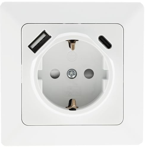 ChiliTec Steckdose Unterputz Milos USB-A USB-C 250V 16A Weiß | Schutzkontaktsteckdose, Klemmanschluss, 1-fach Rahmen, Berührungsschutz