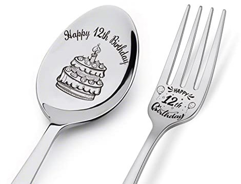 Löffel und Gabel zum 12. Geburtstag, mit Gravur, Löffel und Gabel, personalisierbar