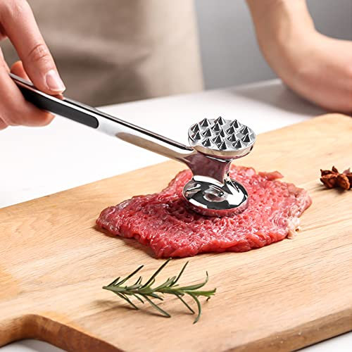 Batticarne in acciaio inox 304 martello martello strumento 22,1 cm lunghezza doppia punta tenerizzante per bistecche, manzo, pollo, agnello e carne macinata