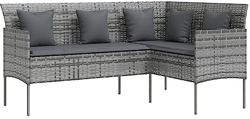 vidaXL Sofa in L-Form mit Kissen Gartensofa Lounge Gartenmöbel Sitzgruppe Couch Sofagarnitur Sitzgarnitur Terrassenmöbel Poly Rattan Grau