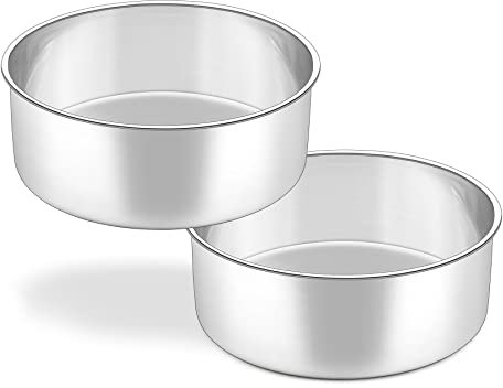 HaWare Deep Cake Tin, 8 Inch Stainless Steel Round Baking Pan Set of 2, Birthday Wedding Deep Layer Cake Tin for Baking Roasting Serving, Healthy & Non-Toxic, Mirror Polished & Dishwasher Safe (20cm)