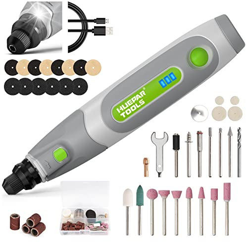 Huepar Tools RT4 Pro Akku Mini Multifunktionswerkzeug – (3.6V, 98-tlg. Zubehörset, Universal-Feinbohrschleifer mit Licht, zum Schneiden, Schleifen, Polieren und Schmirgeln, inkl. USB-Ladekabel + Box)