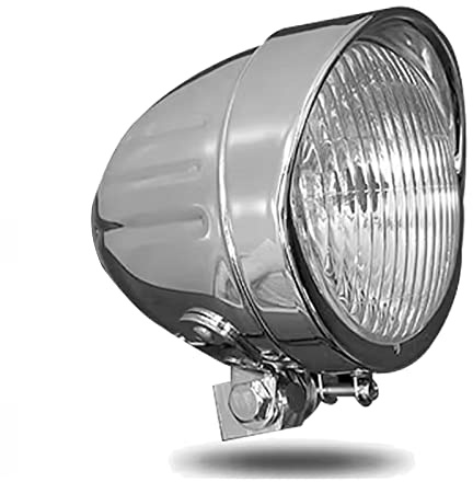 BOSCY 4.5 Vintage LED Motorcycle Headlight For Harley Davidson，4-1/2 Inch Bullet-Head Lamp Running Light Universal Fits Harley Mini Bike Sportster Dyna Bobber Copper-Bottom Mount, Chrome Visor