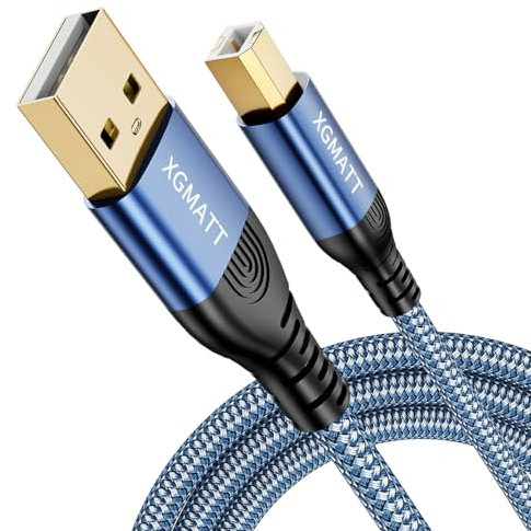 XGMATT USB Printer Cable 0.5M,USB 2.0 Printer Cable A Male to B Male, Braided Nylon Scanner Cord for HP,Dell,Canon,Lexmark,Xerox,Brother,Samsung etc.Blue