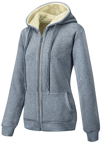 MOVE BEYOND Sweatjacke Damen mit Kapuze Zipper Hoodie Fleecejacke Gefüttert Warme Winterjacke mit Reißverschluss Kapuzenjacke