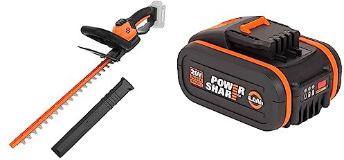 Worx WG261E.9 Akku-Heckenschere – 20V Profi Hecken- und Strauchschere mit 44 cm Schwertlänge & WA3553 Akku 20V – Wiederaufladbarer, leistungsstarker Akku mit integrierter Ladestandanzeige