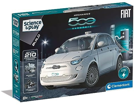 Clementoni - Voiture électrique Fiat 500 : kit de construction pour enfants, mécanique, kit scientifique, jouet STEM avec batterie rechargeable (8 ans et plus)