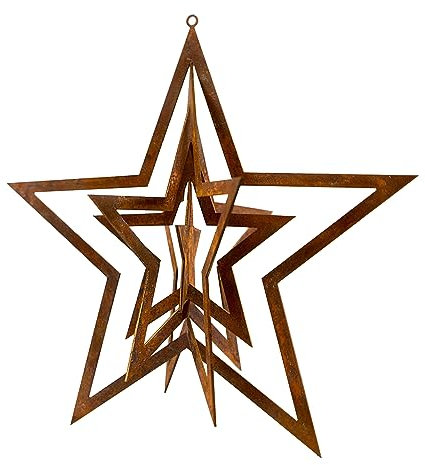 B2S BACK2SEASON Metall Windspiel Stern zum Hängen und Drehen Edelrost Baumdeko Advent Rost Gartenhänger Made in Europa D=22 cm
