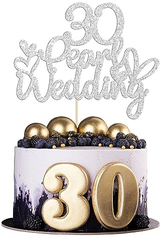 Gyufise 1Pcs 30 Pearl Wedding Cake Topper Glitter 30 Pearl Years Cake Pick Decoration for Happy 30th Anniversary Wedding Party Cake Decorations Supplies
