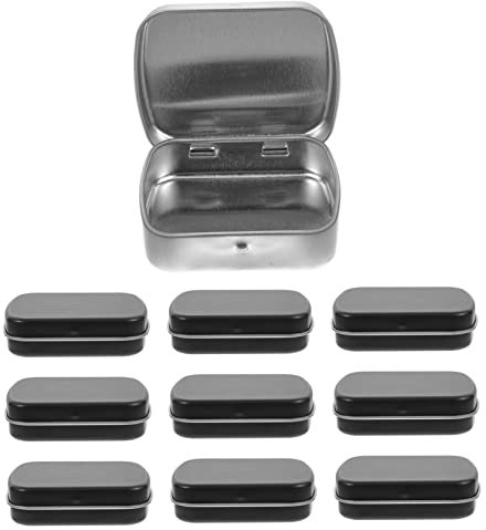 BESTonZON 10pcs Mini Portable Tin Storage Boxes Hinged Lid Matte Black 60x47x15mm Compact Candy and Jewelry Organizer for Travel and Party Favors