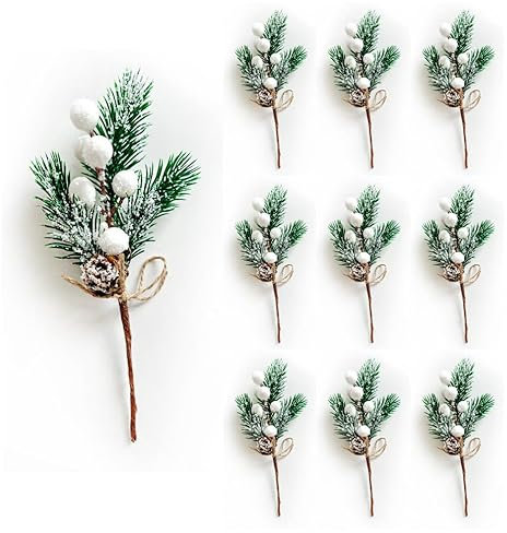 RXXR Lot de 10 Baies de Flocons de Neige artificielles Blanches - Branches pour décoration de Sapin de Noël,Décoration DIY, Décoration de Vacances d'hiver(20cm)