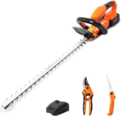 GARCARE Electric Hedge Trimmer Cordless, 20V 4.0A Cordless Hedge Trimmers with Battery and Charger Lightweight Hedge Cutter Bush Trimmer, 510mm Cutting Blade,18mm Tooth Space