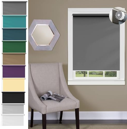 Verdunkelungsrollo ohne Bohren Klemmfix 30 x 70 cm Sichtschutz, Lichtschutz, Seitenzugrollo Fensterrollo Inkl. Aller Montage-Teile für Fenster und Türen, Dunkelgrau