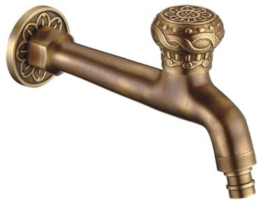 Gartenhahn Vollkupfer-Waschmaschine-Haushaltshahn Antiker Mopp-Pool-Wasserhahn Spritzwassergeschützt Verlängerter 1/2-Zoll-Einzel-Kaltwasserhahn Glänzend – Langes Waschen