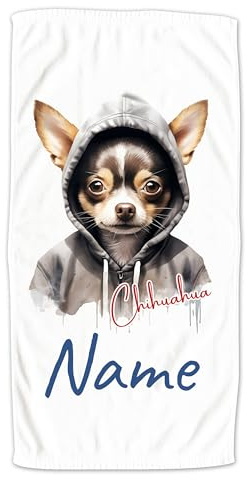 GRAZDesign Handtuch Hund mit Namen personalisiert, Chihuahua Cooles Motiv auf Duschtuch, Badetuch oder als Strandtuch - 70x140cm