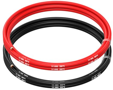 MMOBIEL 14 AWG Cavo Elettrico Silicone - 14 Gauge (2,08mm²) Cavo in Rame Stagnato - 2 Fili Separati Rosso e Nero Ciascuno 1,5m / 5ft per RC, Droni, Batterie, Cavi Altoparlanti, Strisce LED