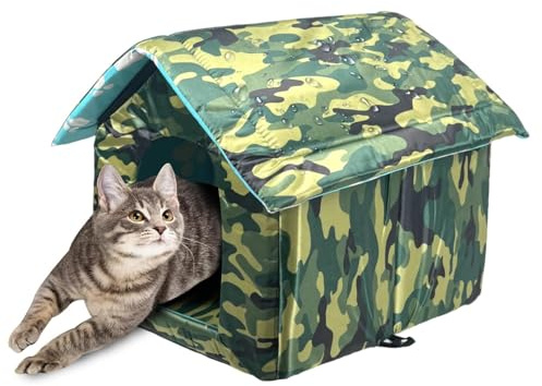Outdoor Cat House For Outdoors,Waterproof And Rainproof Dog And Cat House, Foldable Pet Shelter,Suitable For Stray Cats/Dogs 45x43x40cm (Camouflage color)
