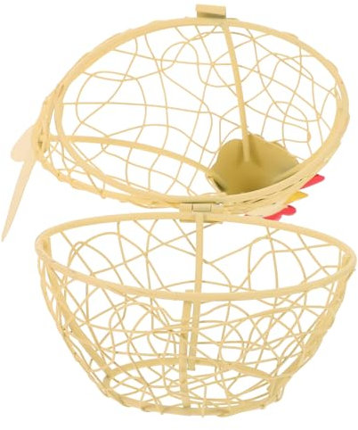 KOMBIUDA Chicken Shaped Iron Egg Storage Basket Multi-Function Decorative Holder for Fresh Eggs and Fruits Kitchen Countertop Organizer Light Yellow
