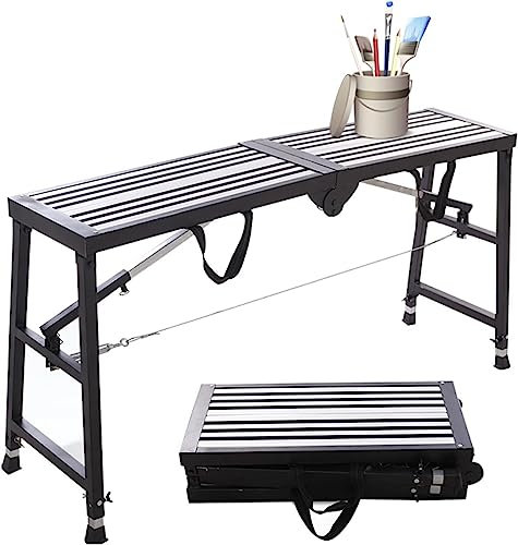 Klappbare Aluminium-Arbeitsbühne mit Griff, robust, tragbar, Arbeitsbank mit Sicherheitsverschluss, verstellbare Gerüstplattform, Turm, Leiter, Hocker für Autowäsche (160 x 30 cm)