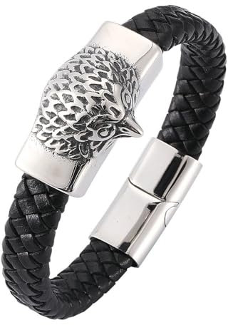 Bishilin Partner Armbänder mit Magnet, Lederarmband Herren mit Gravur Adler Charms Armbänder 16.5CM Schwarz Personalisiert