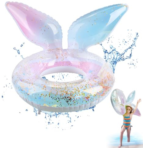 Ainvliya Schwimmring Kinder mit Griff, Schwimmreifen Meerjungfrau Glitzer Aufblasbar Schwimmring Pool Aufblasbarer Schwimmringe mit Extragroßen Luftkammern für Strand Schwimmbad Schwimmkreise