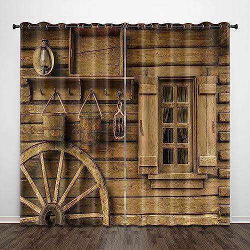 Vorhang Blickdicht 3D Gelbe Fensterholzmaserung Ösenschal - 2 Stücke Verdunklungsvorhänge Mit Ösen Schlafzimmer Wohnzimmer Schallschutz Vorhang Verdunkelung Gardinen, 2 X 91.5 X 214 Cm -1F3V1N1W6I3O1S